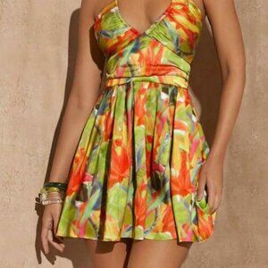 Tropical Print Lace Up Back